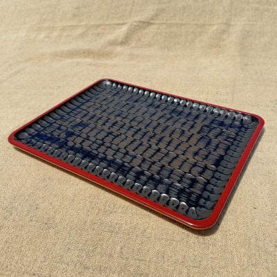 【香川漆器】36cm長角盆　ノミ目象谷渕朱
