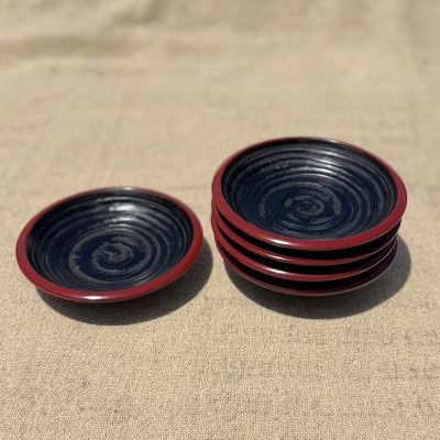 【香川漆器】13.5cm多用茶托　象谷渕朱5枚組