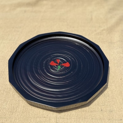 【香川漆器】33cmカット盆　黒塗花