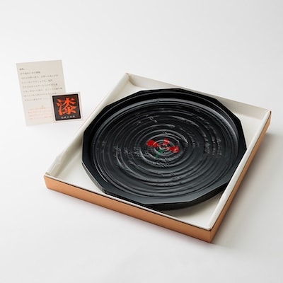 【香川漆器】33cmカット盆　黒塗花