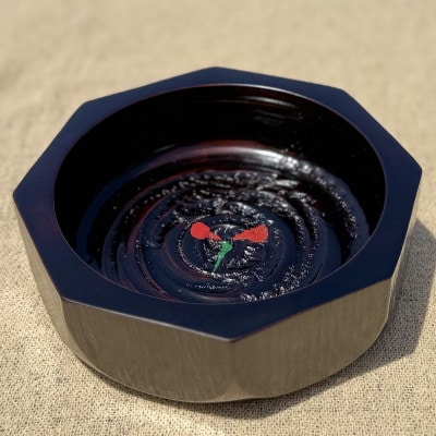 【香川漆器】18cmカット鉢　黒塗花