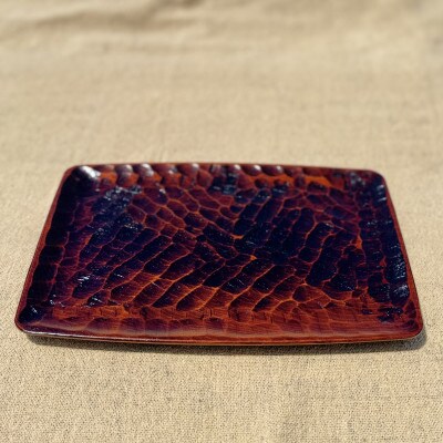 【香川漆器】30cm長角胴張盆　ノミ目スリ漆