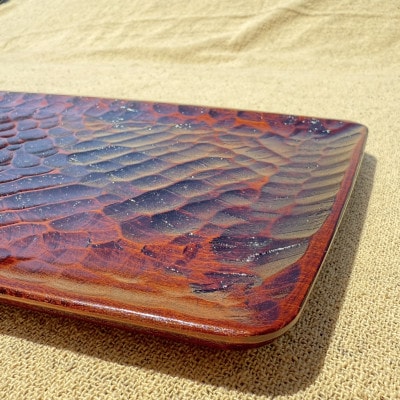 【香川漆器】30cm長角胴張盆　ノミ目スリ漆