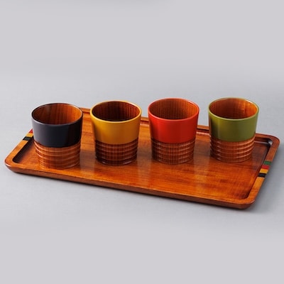 【香川漆器】45cm長角盆　スリ漆四季