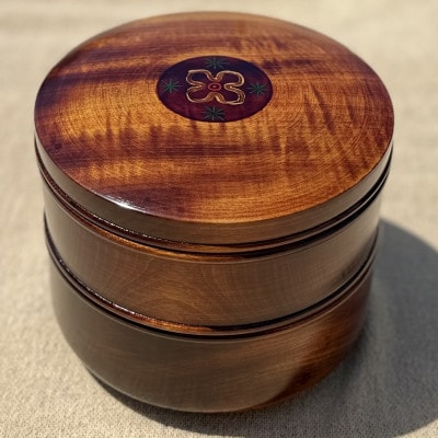 【香川漆器】18cm二段丸重箱　橘花文