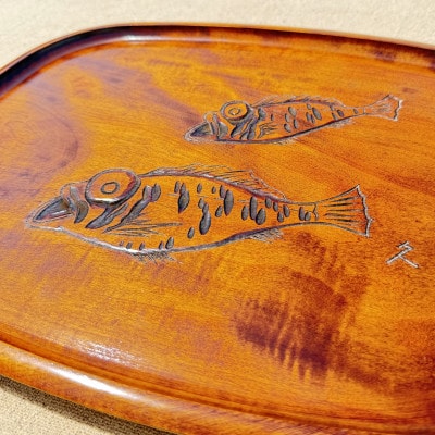 【香川漆器】42cm撫角盆　スリ漆めばる彫
