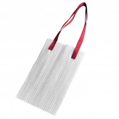 香川県産 プリーツバッグ・ストライプ・ラージ[レッド1点]軽やかで上品な透け感のあるショルダーバッグ