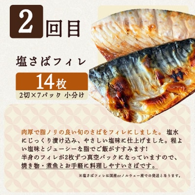 【毎月定期便】海鮮セットJ(銀鮭切身・サバフィレ・3種切身・海鮮漬)全4回