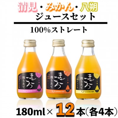 【まごころ搾りたて】100%ジュース《みかん・清見・八朔》180ml 各4本　計12本
