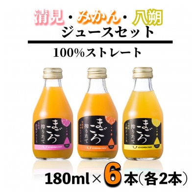 【まごころ搾りたて】100%ジュース《みかん・清見・八朔》180ml 各2本　計6本
