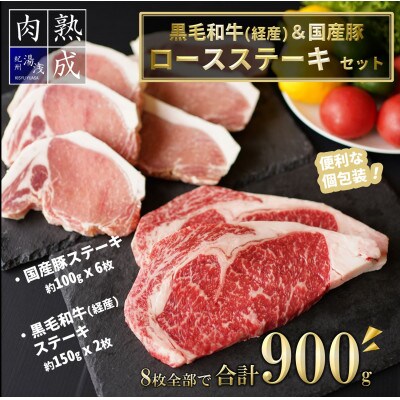 湯浅熟成肉 ステーキセット 黒毛和牛ステーキ&国産豚ロースステーキ 合計 900g