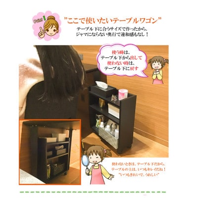 テーブル下 収納 ワゴン 完成品 大川家具 キャスター付き  ホワイト わごんちゃん(福岡県)