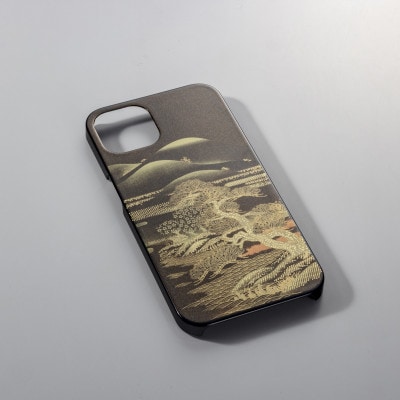山中漆器　iPhone14　Pro　高盛り蒔絵カバー　山水　_23055