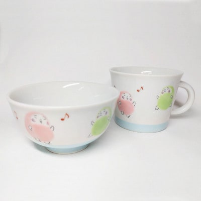 九谷焼　こども飯椀・マグセット　だるまちゃん　ブルー　_26023