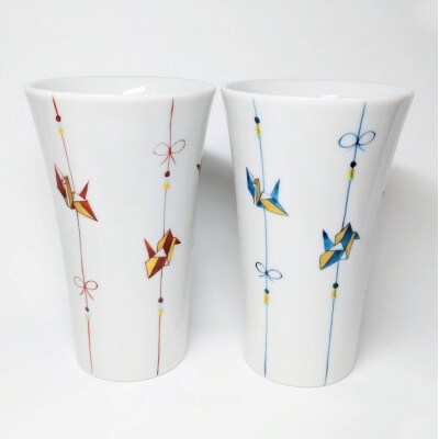 九谷焼　ペアフリーカップ小　折鶴　_26024