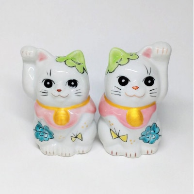 九谷焼　ペア招き猫　クローバー　_26025