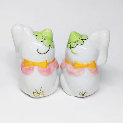 九谷焼　ペア招き猫　クローバー　_26025