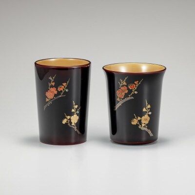 輪島塗　フリーカップ　紅白梅蒔絵　ペア　_22449