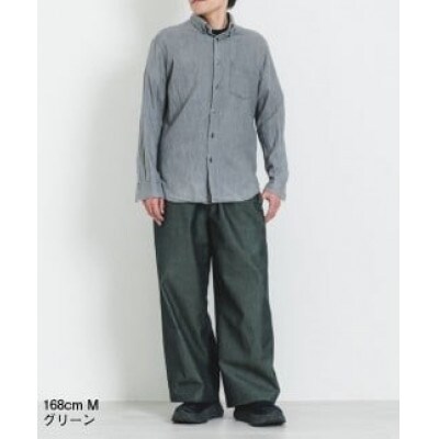 三河木綿　ユニセックス　ワイドパンツ　M / グリーン_【G0673】