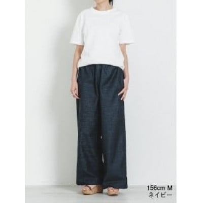三河木綿　ユニセックス　ワイドパンツ　L / ネイビー_【G0673】