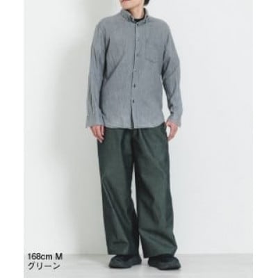 三河木綿　ユニセックス　ワイドパンツ　L / グリーン_【G0673】