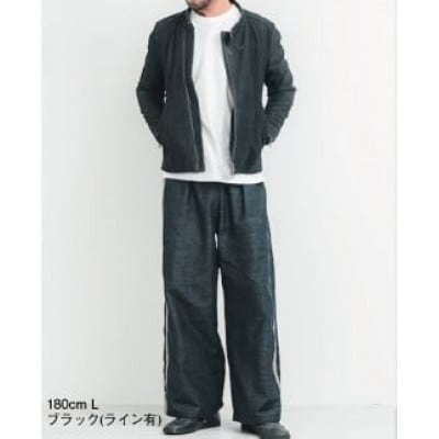 三河木綿　ユニセックス　ワイドパンツ　L / ブラック(ライン有)_【G0673】