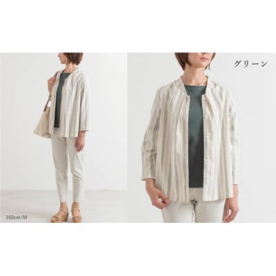 新織 三河木綿 ブラウス　L/グリーン _【G0544】