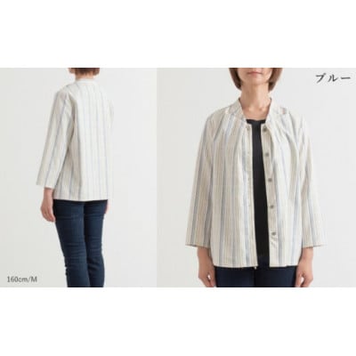 新織 三河木綿 ブラウス　L/ブルー _【G0544】