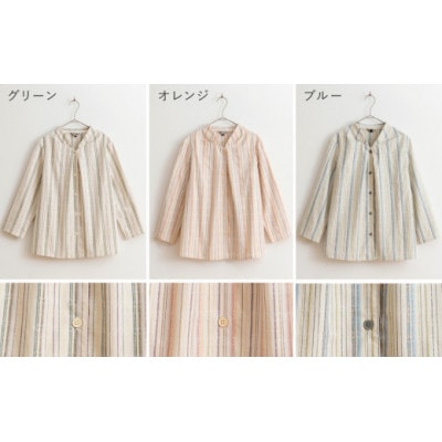 新織 三河木綿 ブラウス　L/ブルー _【G0544】