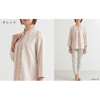 新織 三河木綿 ブラウス　LL/オレンジ _【G0544】