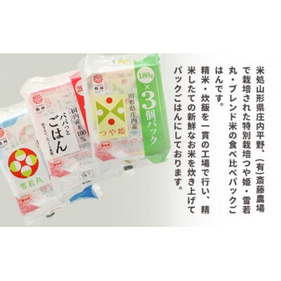 斎藤農場のパックごはん　つや姫・雪若丸・ブレンド食べ比べ　36食