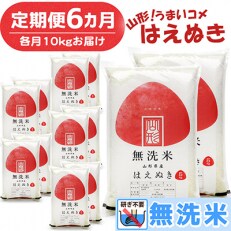 【毎月定期便】山形県産 はえぬき 無洗米 計60kg (10kg×6回) 全6回