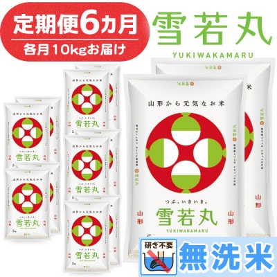 【毎月定期便】山形県産 雪若丸 無洗米 計60kg (10kg×6回)全6回