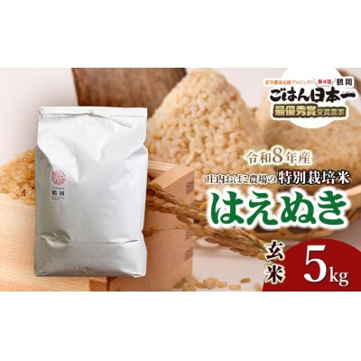 【令和8年産】庄内おばこ農場の特別栽培米はえぬき玄米　5kg[K-835]
