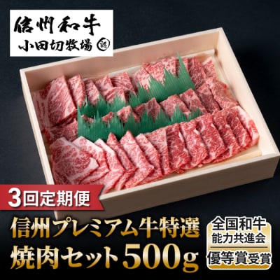 【3回定期便】小田切牧場信州プレミアム牛特選 焼肉セット500g