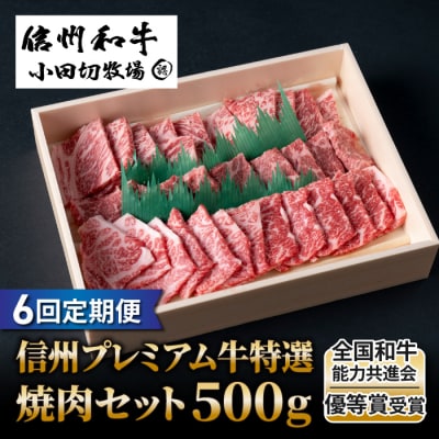 【6回定期便】小田切牧場信州プレミアム牛特選　焼肉セット500g