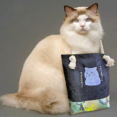 動物愛護　岡山デニム　トートバッグ　しろねこ