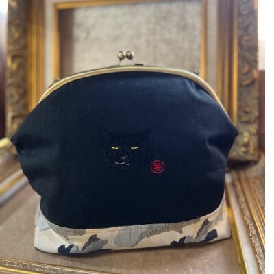 動物愛護　黒　がま口　くろねこ