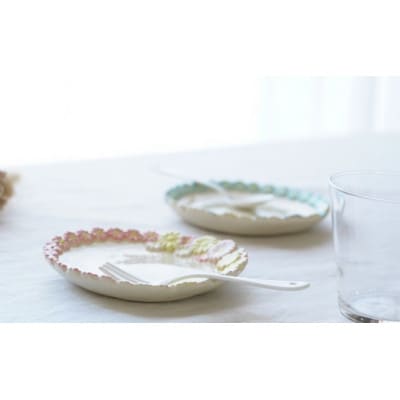 【陶器】花かんむりの小皿セット(ピンク・ブルー)(つちのわ 石黒美佐緒 作)　1セット