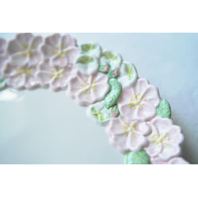 【陶器】野ばら　大皿　(ピンク)つちのわ　石黒美佐緒　作　1枚