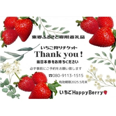 愛知郡東郷町の農園いちごHappyBerryのいちご狩り招待券2名様(トッピング2品付)