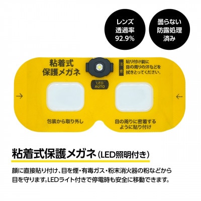 火災避難時の煙から目を守る 粘着式保護メガネ(LED照明付き)