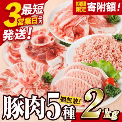 ＼3営業日以内発送/<1回配送> 豚肉 バラエティーパック (合計2kg) 