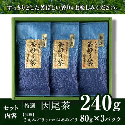 特選 釜炒り茶 因尾茶 (計240g・80g×3P) 