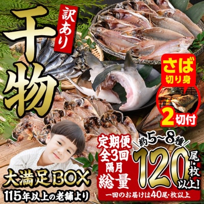 【期間限定・さば切り身2切付】<定期便・全3回 (隔月)>訳あり 干物大満足BOX (40尾以上)