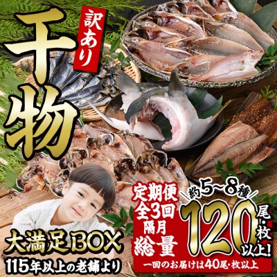 <定期便・全3回 (隔月)>訳あり 干物大満足BOX (120尾以上)