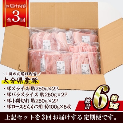<定期便・全3回 (連続)>豚肉 バラエティーパック (総量6kg・4種) 