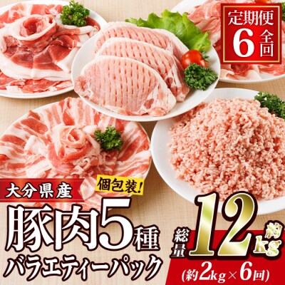 <定期便・全6回 (毎月)> 豚肉 バラエティーパック (2kg×6回・総量12kg) 