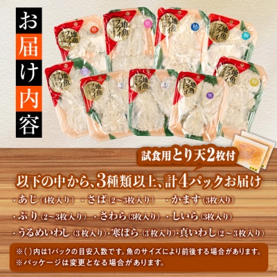 【試食用とり天2枚付】<訳あり・お試し用>地魚フライセット詰合せ (計4P・3種類以上)  