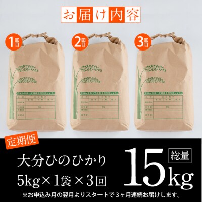 <令和7年産><新米><定期便・3回 (連続)>大分ひのひかり (総量15kg・5kg×3ヶ月)